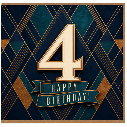 4th Birthday Card, Art Deco Happy Birthday Card