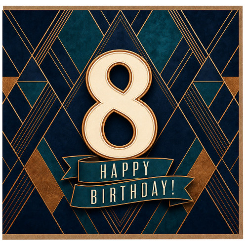 8th Birthday Card, Happy Birthday Art Deco Design