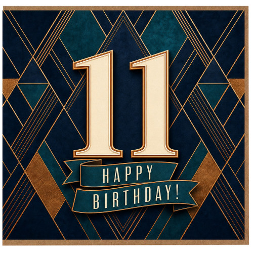 11th Birthday Card, Art Deco Happy Birthday Card