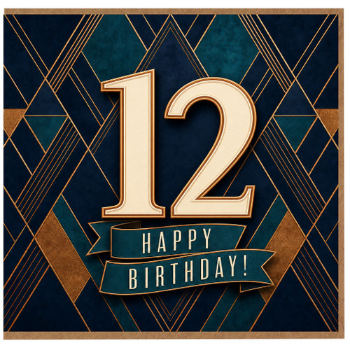 12th Birthday Card, Art Deco Happy Birthday Card