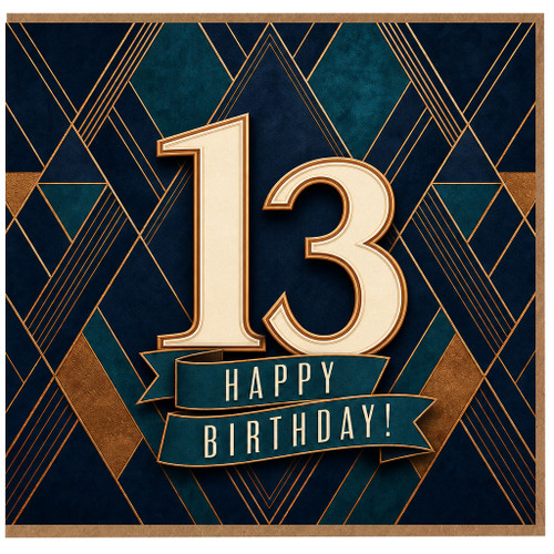 13th Birthday Card, Art Deco Happy Birthday Card