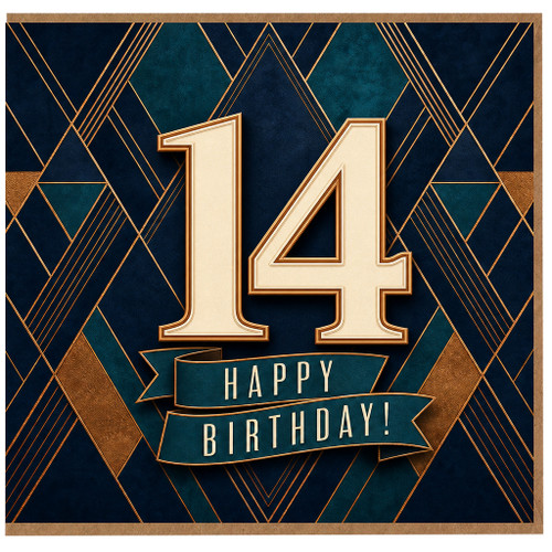 14th Birthday Card, Art Deco Happy Birthday Card