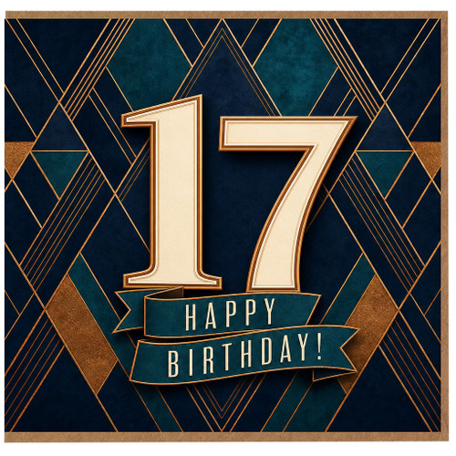 17th Birthday Card, Art Deco Happy Birthday Card