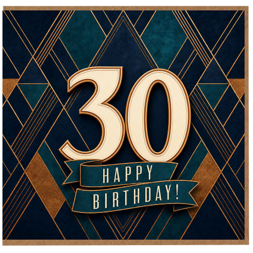 30th Birthday Card, Art Deco Happy Birthday Card