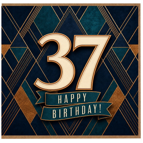 37th Birthday Card, Happy Birthday Art Deco Number 37 Card