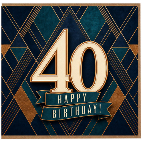 40th Birthday Card, Art Deco Happy Birthday Card for 40 Year Old
