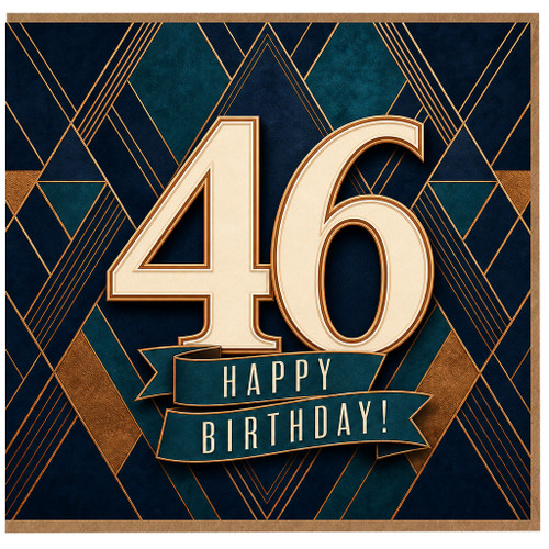 46th Birthday Card, Art Deco Style Happy Birthday Card