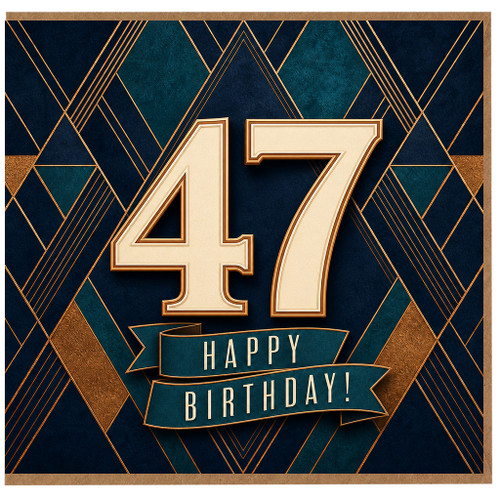 47th Birthday Card, Art Deco Style Happy Birthday Card