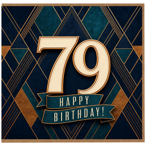 79th Birthday Card, Elegant Art Deco Happy Birthday Card