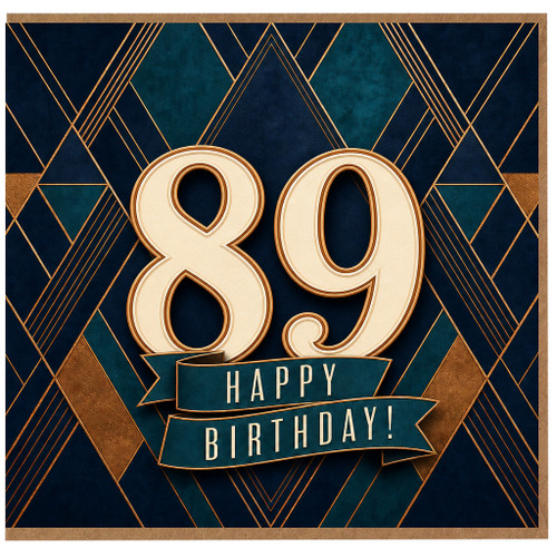 89th Birthday Card, Art Deco Happy Birthday Card