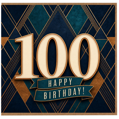 100th Birthday Card, Art Deco Happy Birthday Card