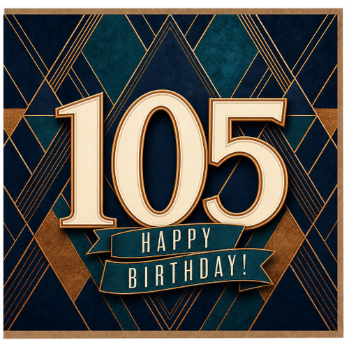 105th Birthday Card, Art Deco Happy Birthday Card