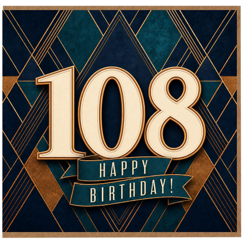 108th Birthday Card, Happy Birthday Art Deco Age 108 Card