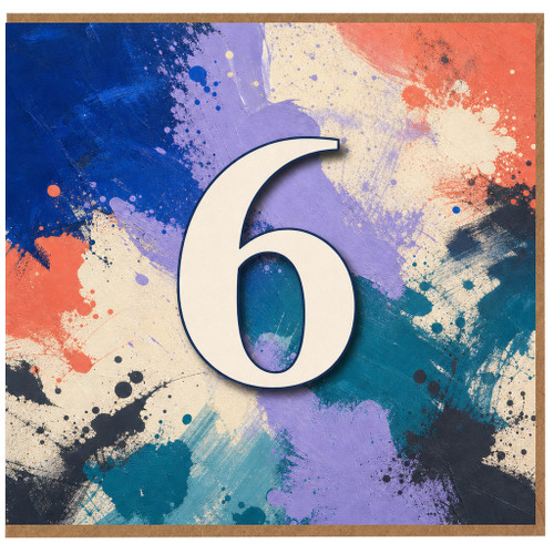 6th Birthday Card, Abstract Paint Splash Number 6 Card