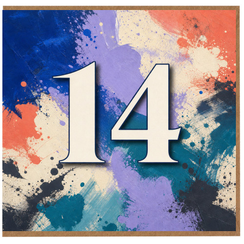 14th Birthday Card, Abstract Paint Splatter Design