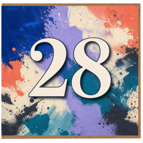 28th Birthday Card, Bold Abstract Paint Splatter Design