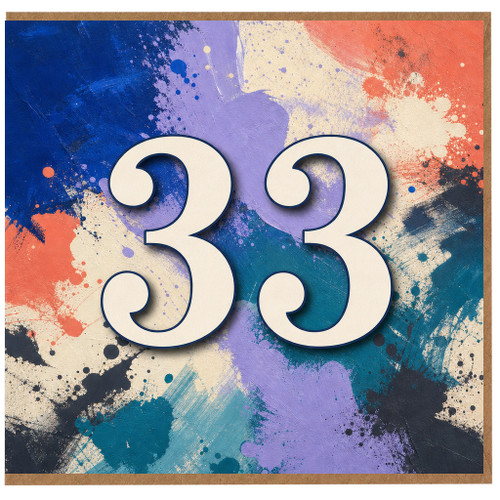 33rd Birthday Card, Bold Abstract Paint Splash Number 33 Card