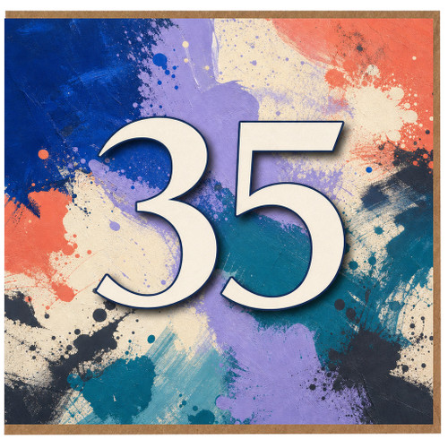 35th Birthday Card, Abstract Paint Splatter Number 35 Card