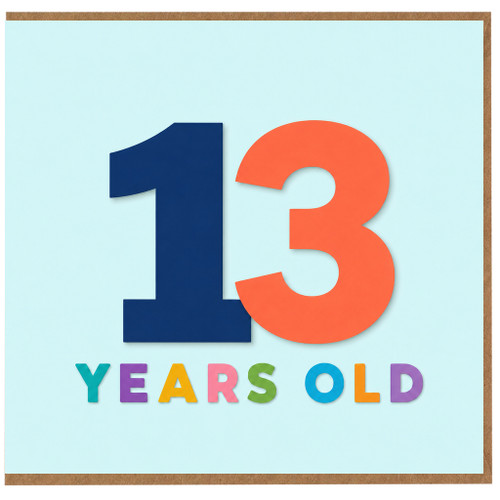 13th Birthday Card, 13 Years Old Colourful Number Card