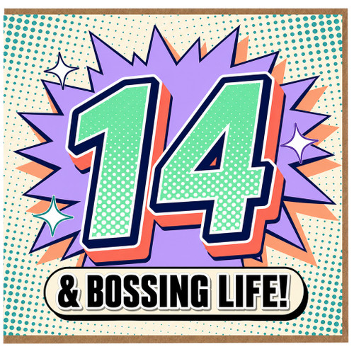 14th Birthday Card, 14 & Bossing Life Comic Style Birthday Card