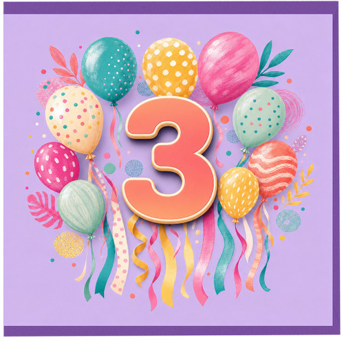 3rd Birthday Card, Colourful Balloon Number 3 Card