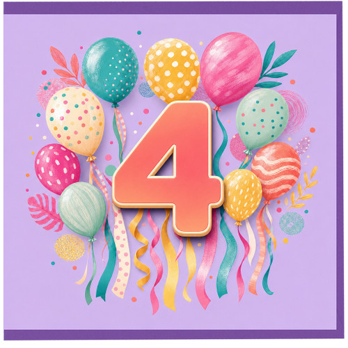 4th Birthday Card, Colourful Balloons Number 4 Card