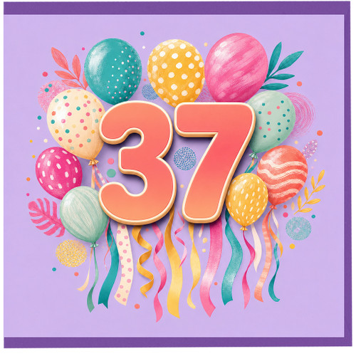 37th Birthday Card, Colourful Balloon Celebration Design
