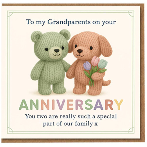 Grandparents Anniversary Card - Cute Bear and Dog with Flowers - To My Grandparents on Your Anniversary - Heartfelt Family Message