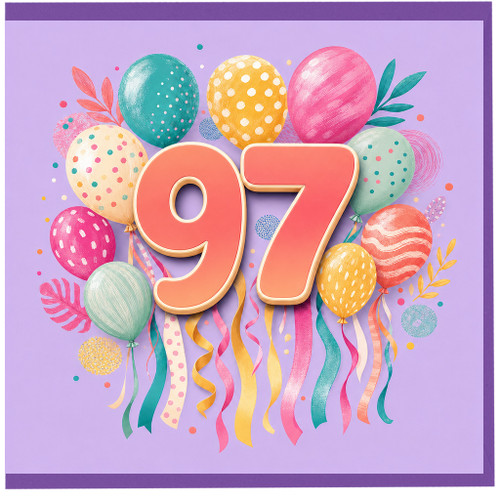 97th Birthday Card, Colourful Balloon Design
