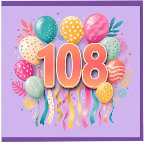 108th Birthday Card, Colourful Balloon Celebration Card