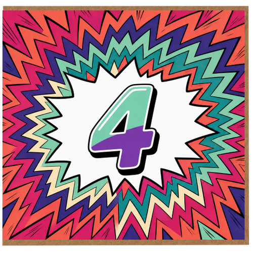 4th Birthday Card, Colourful Comic Burst Age 4 Birthday Card