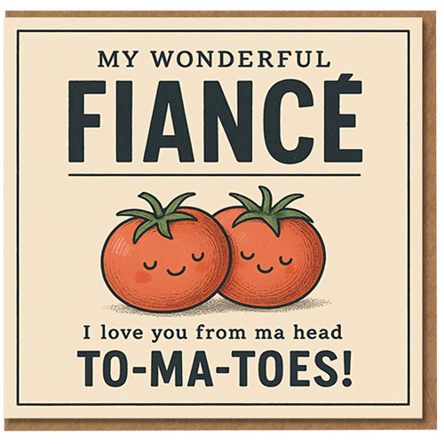 Funny Fiancé Card - My Wonderful Fiancé Tomato Pun - I Love You From Ma Head To-Ma-Toes - Cute Love/Anniversary or Valentine’s Day Greeting Card for Your