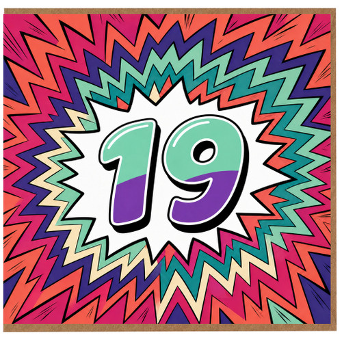 19th Birthday Card, Colourful Comic Starburst Design