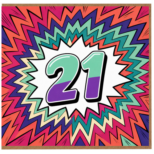 21st Birthday Card, Colourful Pop Art Number 21 Card