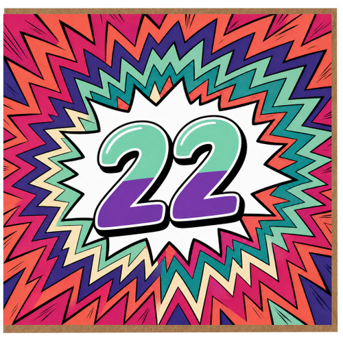 22nd Birthday Card, Colourful Comic Style Number 22 Card