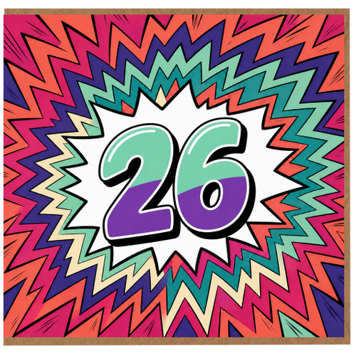 26th Birthday Card, Colourful Comic Burst Design