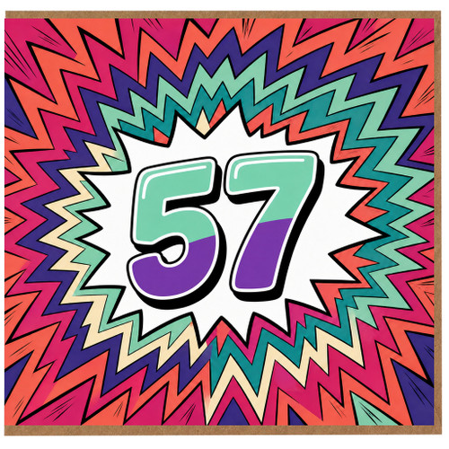 57th Birthday Card, Colourful Zigzag Starburst Design