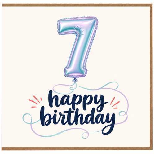 7th Birthday Card, Happy Birthday Balloon Design