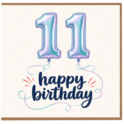 11th Birthday Card, Two Number 1 Balloons Happy Birthday Card