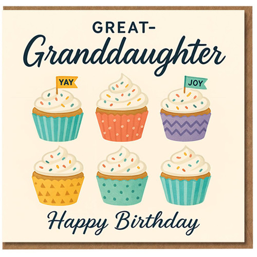 Great-Granddaughter Birthday Card - Cute Cupcakes Design - Happy Birthday Greeting for Great Granddaughter