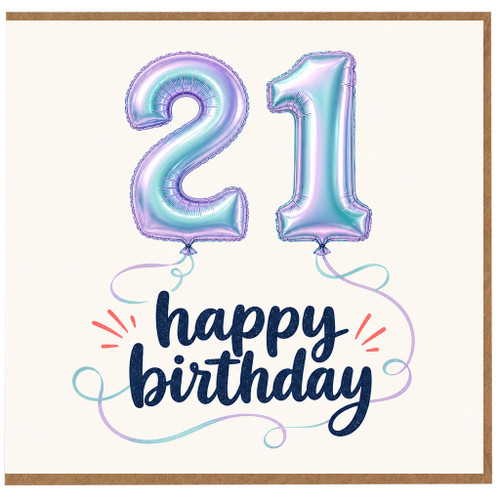 21st Birthday Card, Happy Birthday Balloon Design
