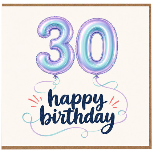 30th Birthday Card, Pastel Balloon Happy Birthday Card