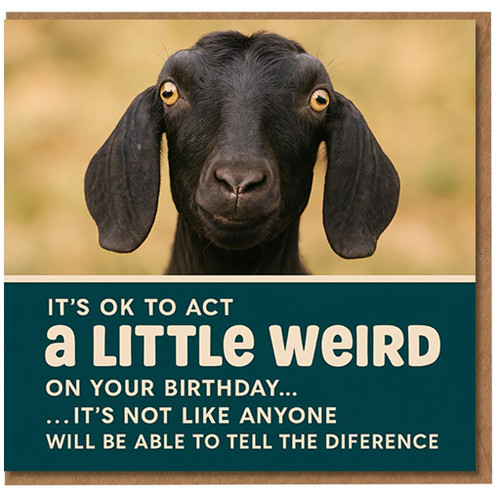 Funny Goat Birthday Card - It's OK to Act a Little Weird - Animal Humour Photo Card for Him, Her or Friend