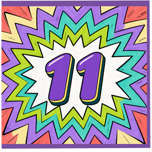 11th Birthday Card, Colourful Comic Style Number 11 Card