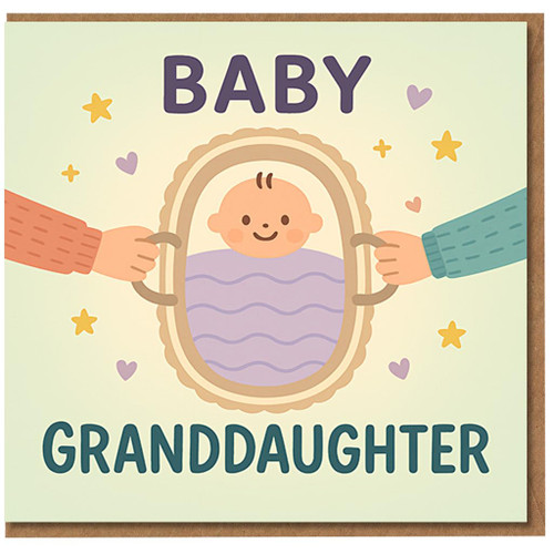 New Baby Granddaughter Card - Cute Baby in Moses Basket Illustration - Congratulations Card for Grandparents