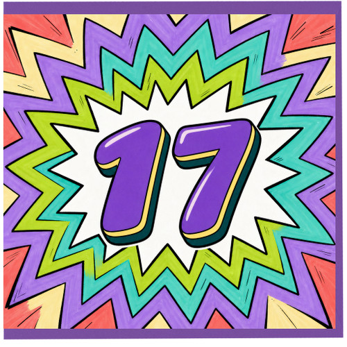 17th Birthday Card, Colourful Graffiti Number 17 Card