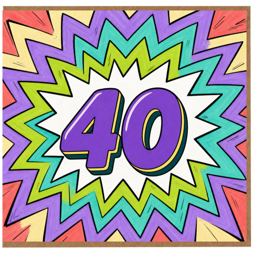 40th Birthday Card, Bold Comic Style Purple 40 Design