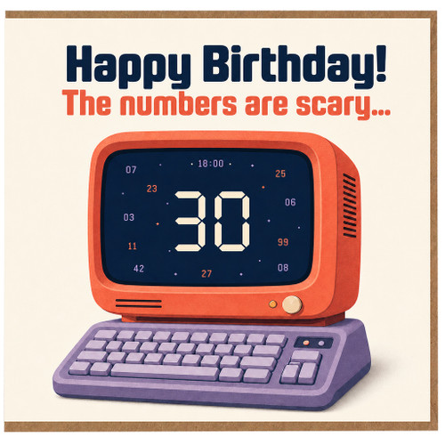 30th Birthday Card, Happy Birthday Retro Computer Card