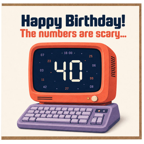 40th Birthday Card, Happy Birthday Funny Retro Computer Card