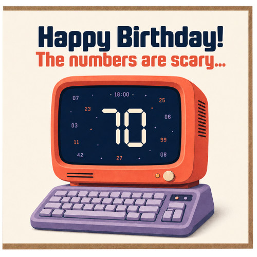70th Birthday Card, Retro Computer Funny Birthday Card